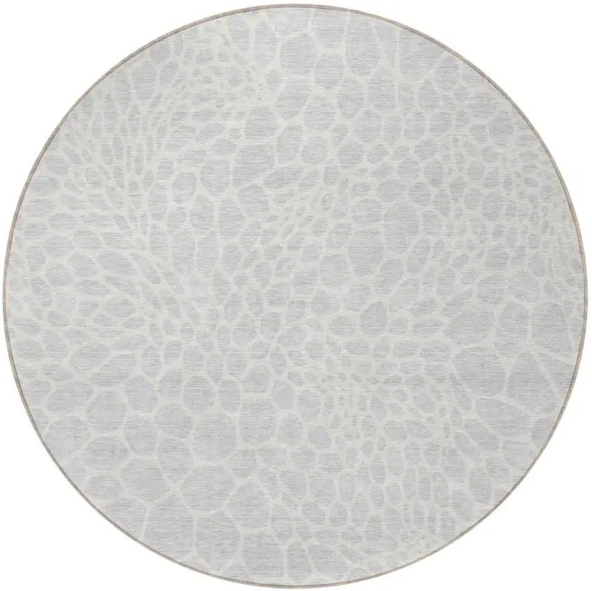 8' Silver And Gray Round Geometric Washable Indoor Outdoor Area Rug Photo 5