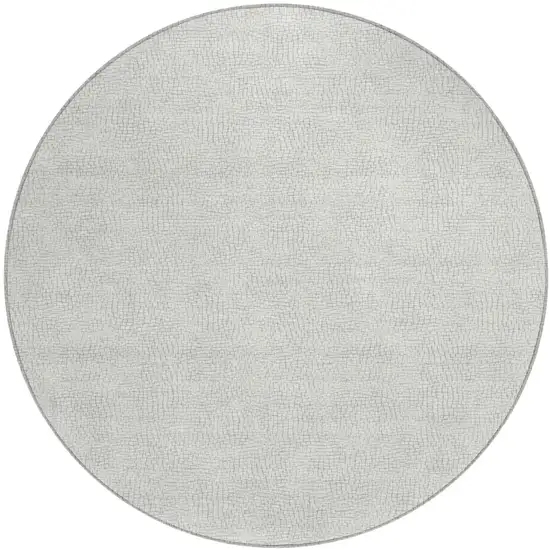 8' Silver And Gray Round Geometric Washable Indoor Outdoor Area Rug Photo 2