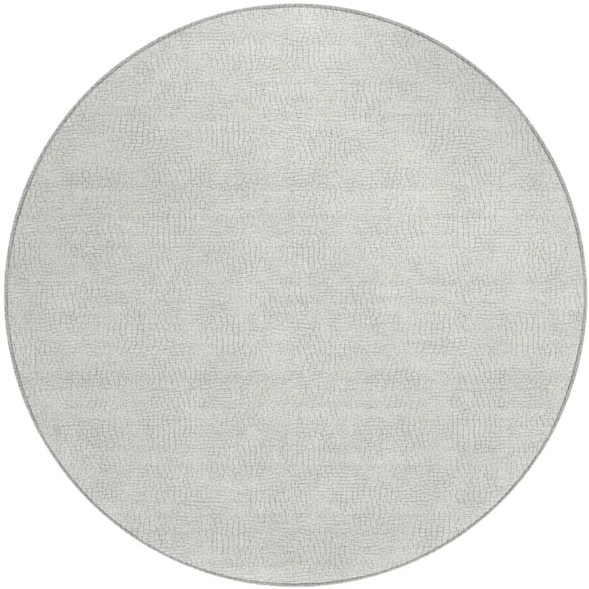8' Silver And Gray Round Geometric Washable Indoor Outdoor Area Rug Photo 2