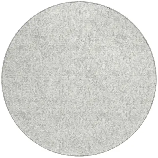 8' Silver And Gray Round Geometric Washable Indoor Outdoor Area Rug Photo 6