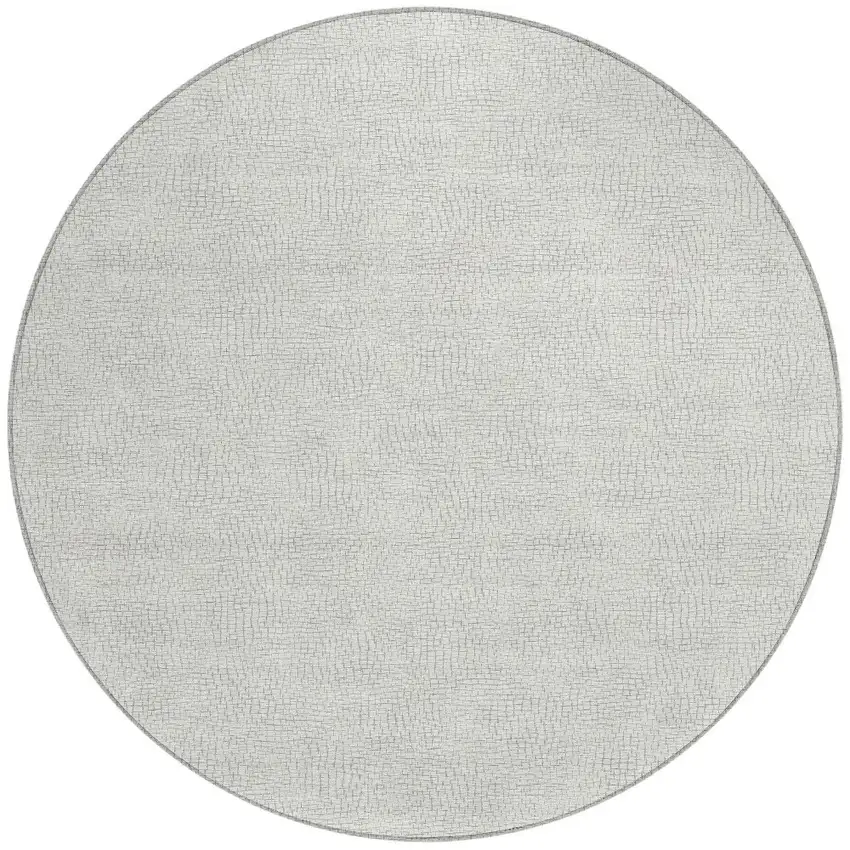 8' Silver And Gray Round Geometric Washable Indoor Outdoor Area Rug Photo 6