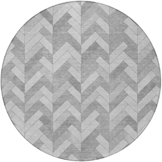 8' Silver And Gray Round Geometric Washable Indoor Outdoor Area Rug Photo 4