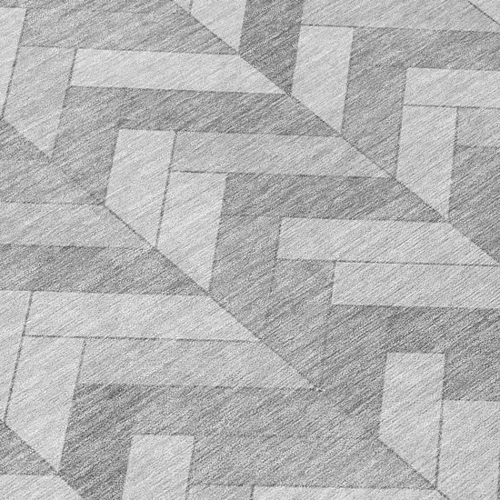 8' Silver And Gray Round Geometric Washable Indoor Outdoor Area Rug Photo 9