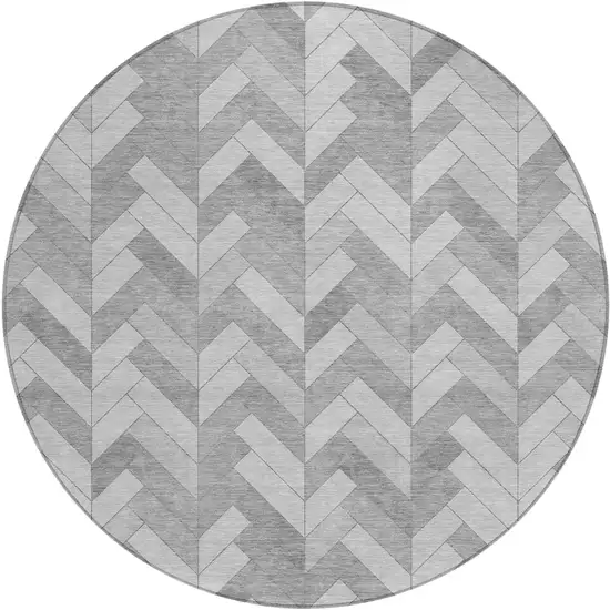 8' Silver And Gray Round Geometric Washable Indoor Outdoor Area Rug Photo 2