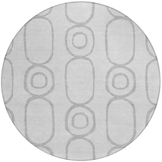 8' Silver And Gray Round Geometric Washable Indoor Outdoor Area Rug Photo 4