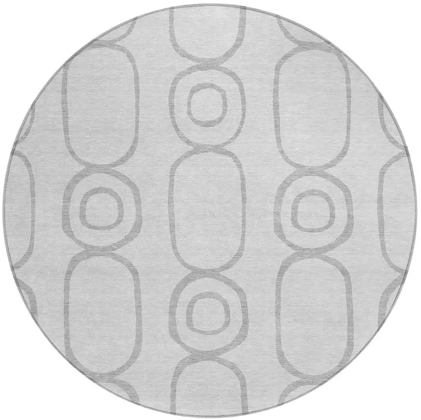8' Silver And Gray Round Geometric Washable Indoor Outdoor Area Rug Photo 4