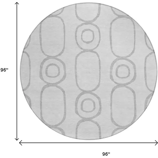 8' Silver And Gray Round Geometric Washable Indoor Outdoor Area Rug Photo 3