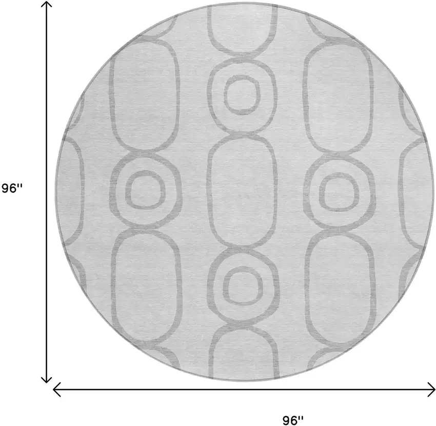 8' Silver And Gray Round Geometric Washable Indoor Outdoor Area Rug Photo 3