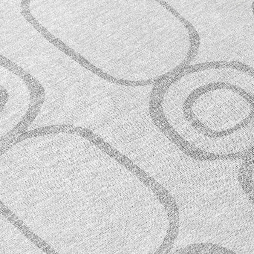8' Silver And Gray Round Geometric Washable Indoor Outdoor Area Rug Photo 9