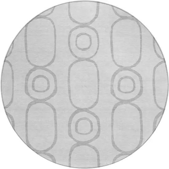 8' Silver And Gray Round Geometric Washable Indoor Outdoor Area Rug Photo 2