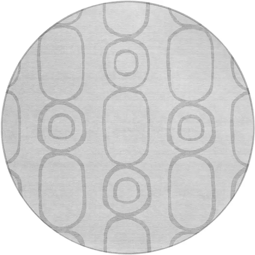 8' Silver And Gray Round Geometric Washable Indoor Outdoor Area Rug Photo 2