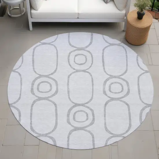 8' Silver And Gray Round Geometric Washable Indoor Outdoor Area Rug Photo 7