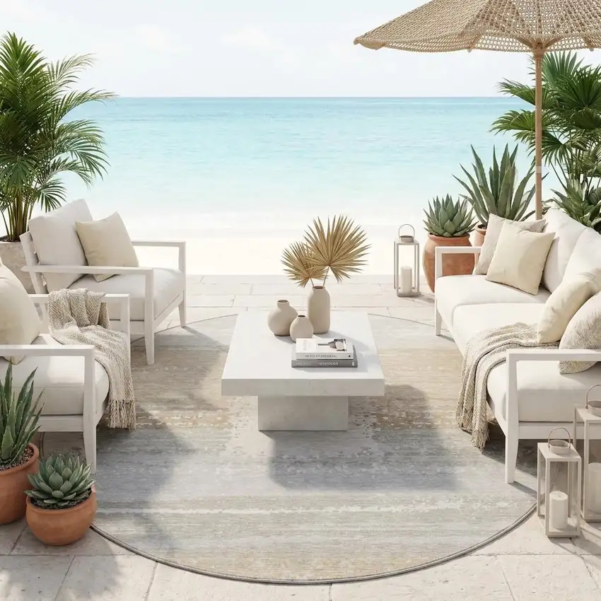 8' Silver And Gray Round Geometric Washable Indoor Outdoor Area Rug Photo 1