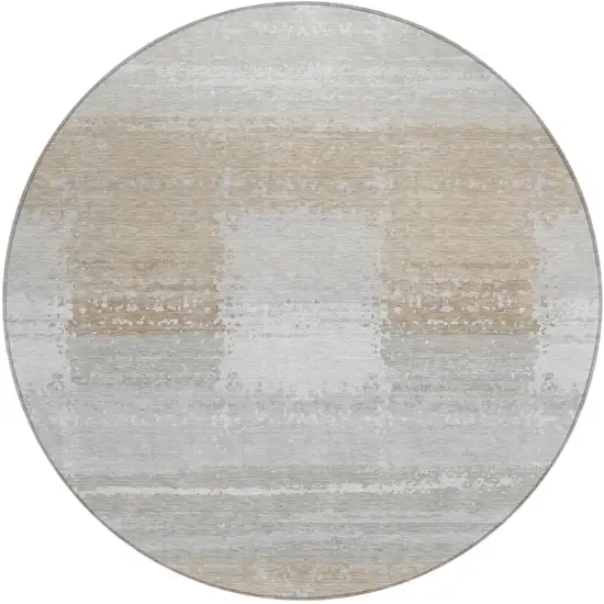 8' Silver And Gray Round Geometric Washable Indoor Outdoor Area Rug Photo 2