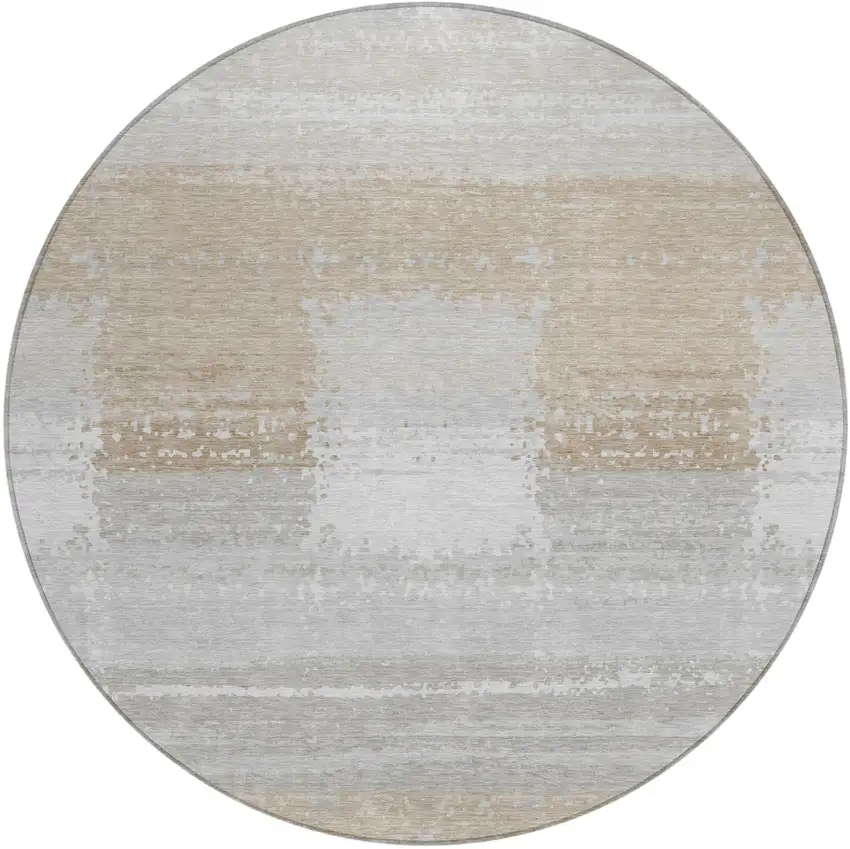 8' Silver And Gray Round Geometric Washable Indoor Outdoor Area Rug Photo 2