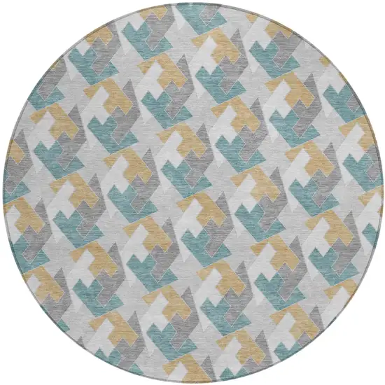 8' Silver And Gray Round Geometric Washable Indoor Outdoor Area Rug Photo 2