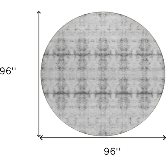 8' Silver And Gray Round Geometric Washable Indoor Outdoor Area Rug Photo 3