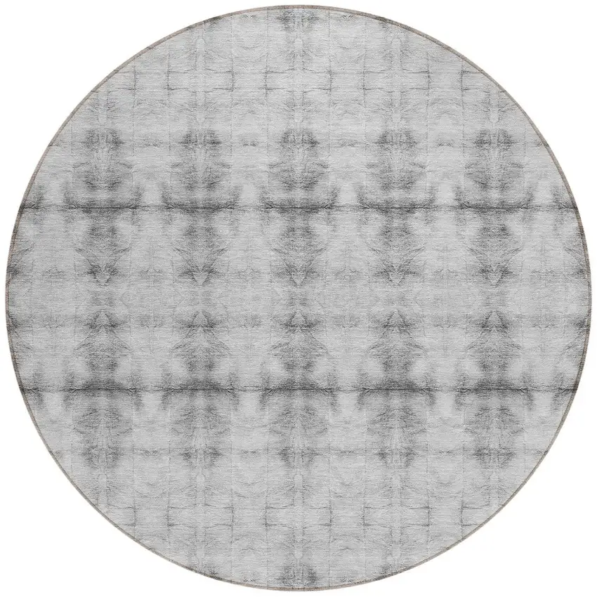 8' Silver And Gray Round Geometric Washable Indoor Outdoor Area Rug Photo 5