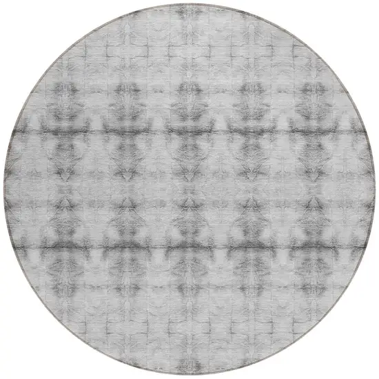 8' Silver And Gray Round Geometric Washable Indoor Outdoor Area Rug Photo 5