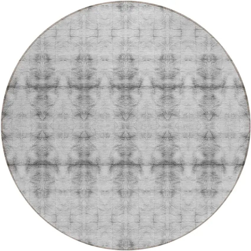 8' Silver And Gray Round Geometric Washable Indoor Outdoor Area Rug Photo 2