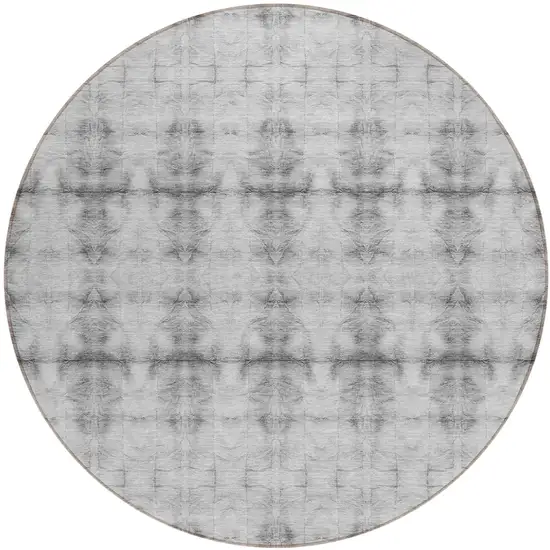 8' Silver And Gray Round Geometric Washable Indoor Outdoor Area Rug Photo 2