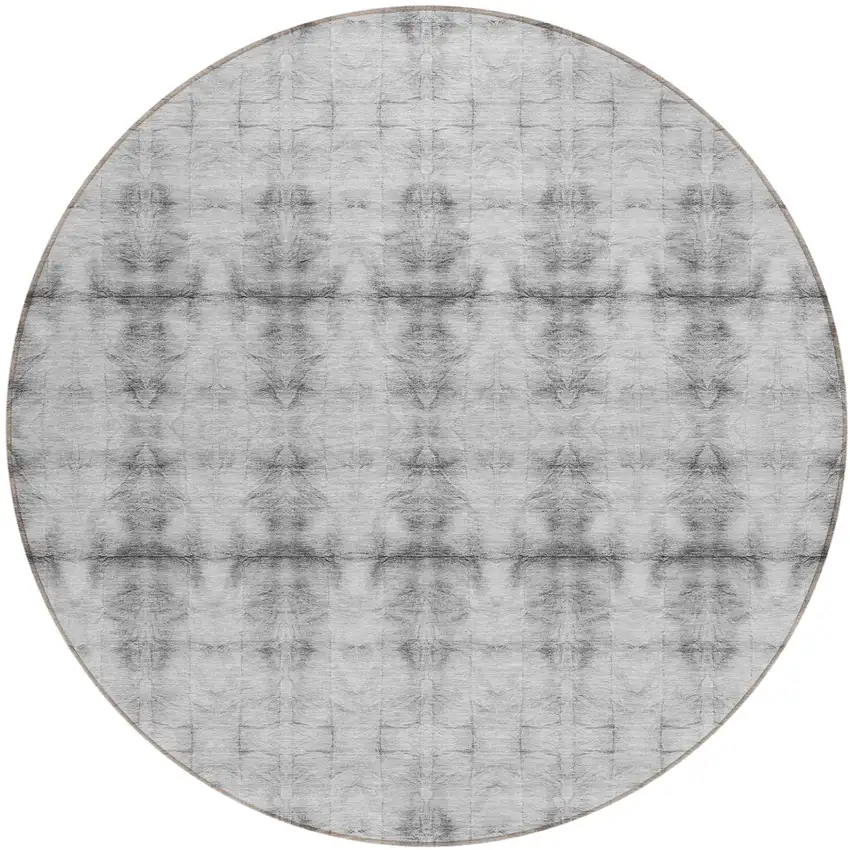 8' Silver And Gray Round Geometric Washable Indoor Outdoor Area Rug Photo 2