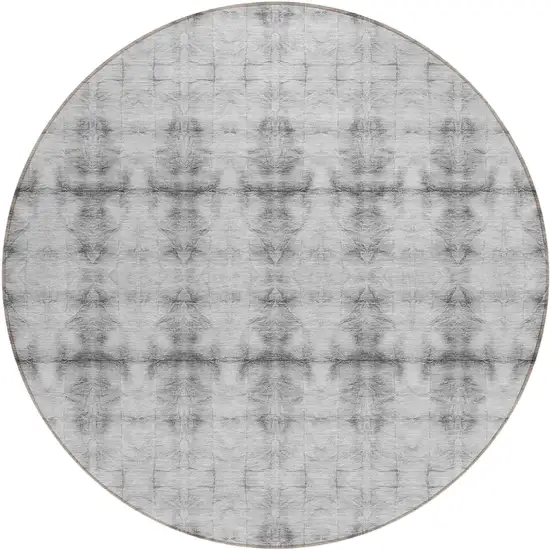 8' Silver And Gray Round Geometric Washable Indoor Outdoor Area Rug Photo 2