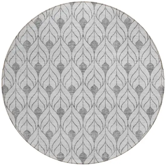 8' Silver And Gray Round Geometric Washable Indoor Outdoor Area Rug Photo 5