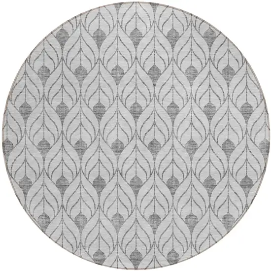 8' Silver And Gray Round Geometric Washable Indoor Outdoor Area Rug Photo 2