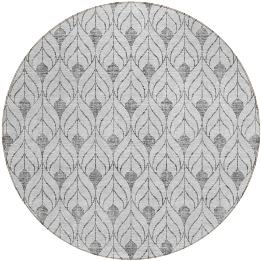8' Silver And Gray Round Geometric Washable Indoor Outdoor Area Rug Photo 2