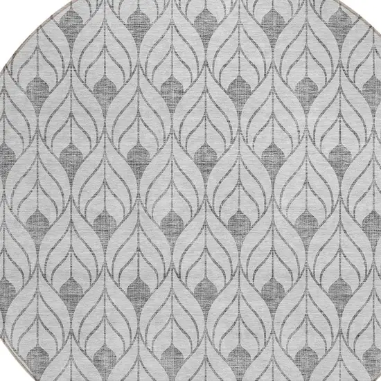 8' Silver And Gray Round Geometric Washable Indoor Outdoor Area Rug Photo 4