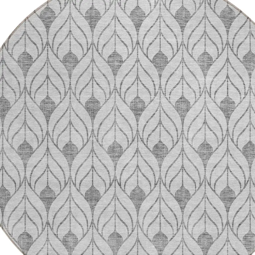 8' Silver And Gray Round Geometric Washable Indoor Outdoor Area Rug Photo 4