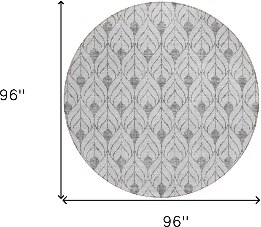 8' Silver And Gray Round Geometric Washable Indoor Outdoor Area Rug Photo 3