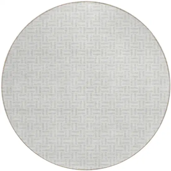 8' Silver And Gray Round Geometric Washable Indoor Outdoor Area Rug Photo 2
