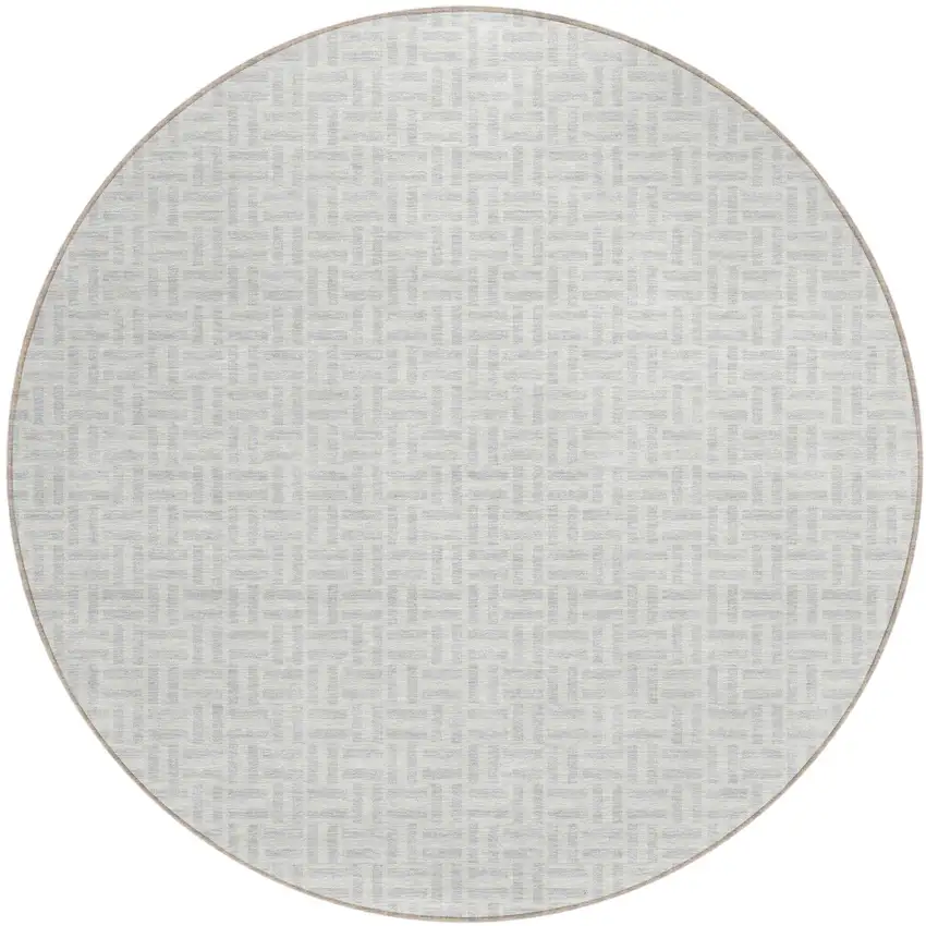 8' Silver And Gray Round Geometric Washable Indoor Outdoor Area Rug Photo 2