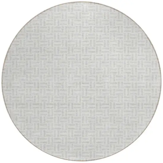 8' Silver And Gray Round Geometric Washable Indoor Outdoor Area Rug Photo 5
