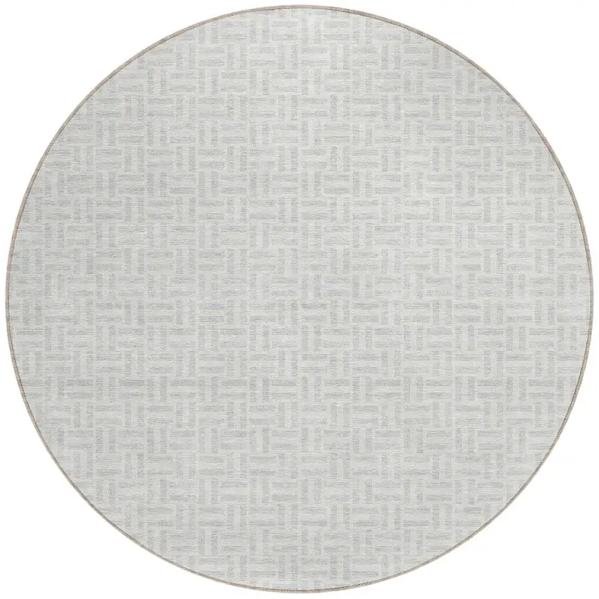 8' Silver And Gray Round Geometric Washable Indoor Outdoor Area Rug Photo 5