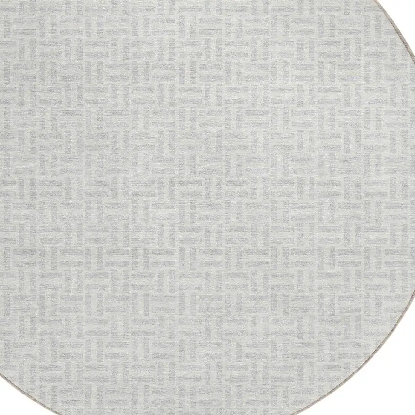 8' Silver And Gray Round Geometric Washable Indoor Outdoor Area Rug Photo 4