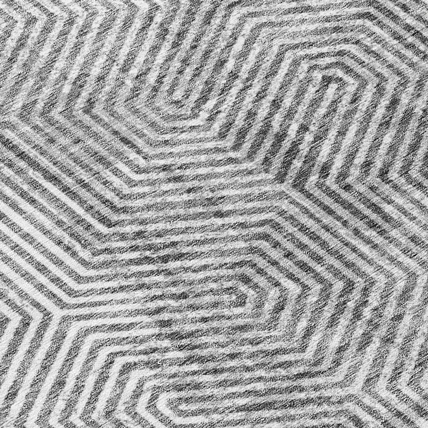 8' Silver And Gray Round Geometric Washable Indoor Outdoor Area Rug Photo 8