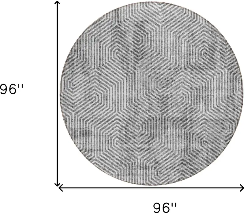 8' Silver And Gray Round Geometric Washable Indoor Outdoor Area Rug Photo 3