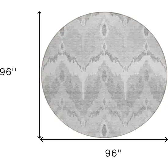 8' Silver And Gray Round Ikat Washable Indoor Outdoor Area Rug Photo 8