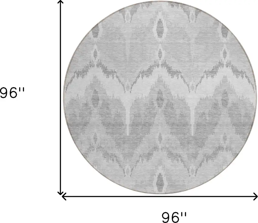 8' Silver And Gray Round Ikat Washable Indoor Outdoor Area Rug Photo 8