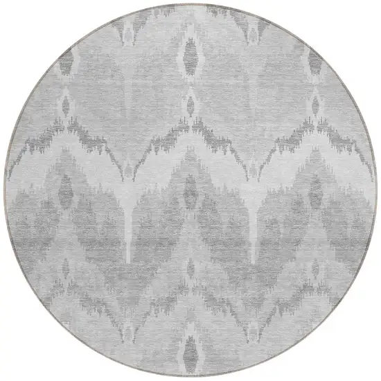8' Silver And Gray Round Ikat Washable Indoor Outdoor Area Rug Photo 6
