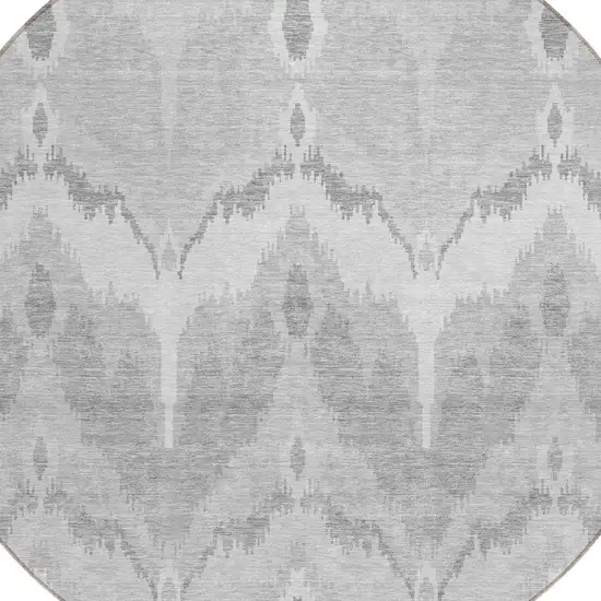 8' Silver And Gray Round Ikat Washable Indoor Outdoor Area Rug Photo 5