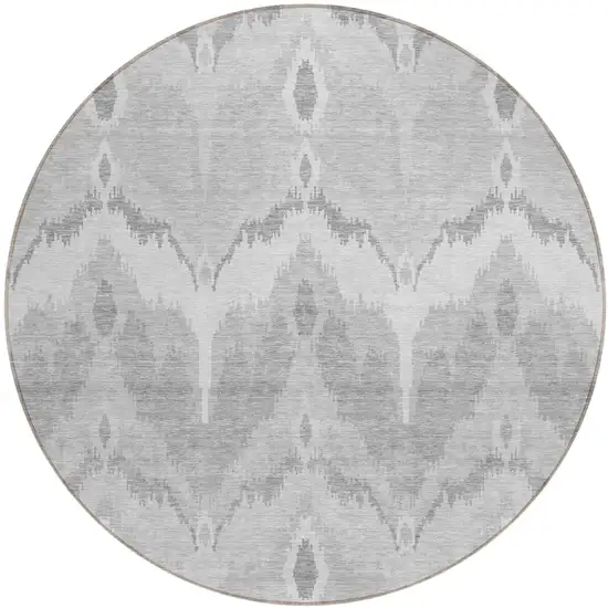 8' Silver And Gray Round Ikat Washable Indoor Outdoor Area Rug Photo 1