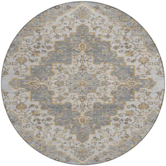 8' Silver And Gray Round Medallion Washable Indoor Outdoor Area Rug Photo 2
