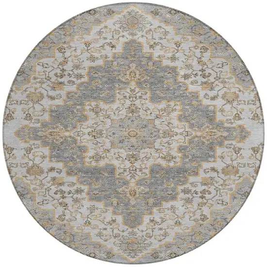 8' Silver And Gray Round Medallion Washable Indoor Outdoor Area Rug Photo 4