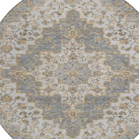8' Silver And Gray Round Medallion Washable Indoor Outdoor Area Rug Photo 3