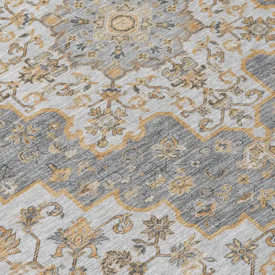 8' Silver And Gray Round Medallion Washable Indoor Outdoor Area Rug Photo 6