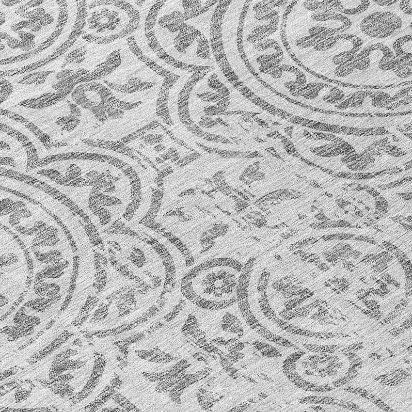 8' Silver And Gray Round Medallion Washable Indoor Outdoor Area Rug Photo 8